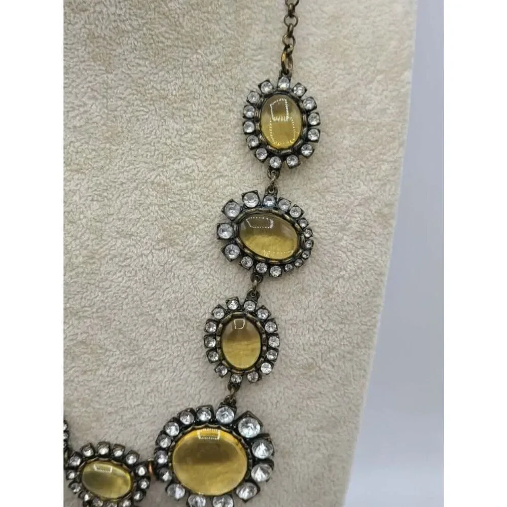 J Crew Antique Brass Look Statement Necklace with Gold & Clear Crystals